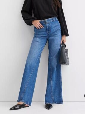 NWT Loft Belted Slim Wide Leg Jeans in Bright Medium Stone Wash